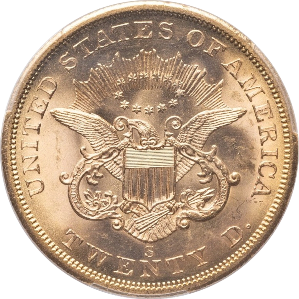 1857-S-$20-Liberty-Double-Eagle---Spiked-Shield-20A---#75-In-100-Greatest-Coins